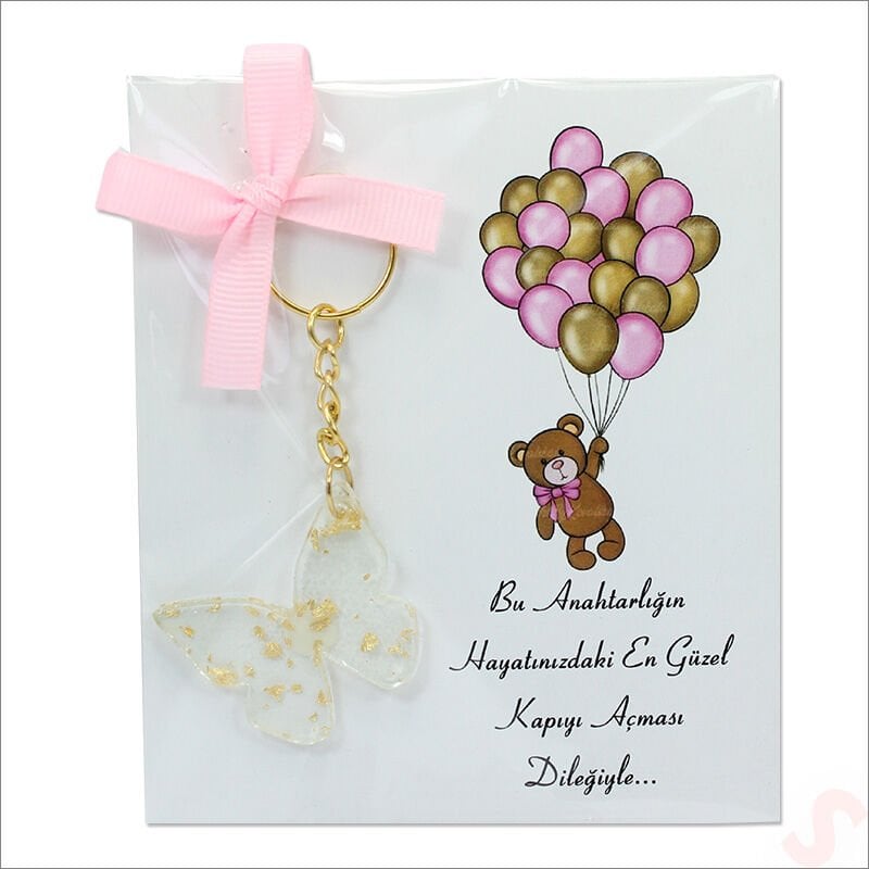 Kartlıklı Epoksi Kelebek Anahtarlık, Altın - 1 Adet