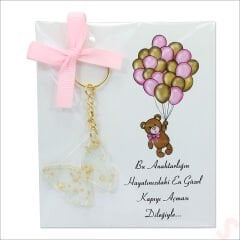 Kartlıklı Epoksi Kelebek Anahtarlık, Altın - 1 Adet