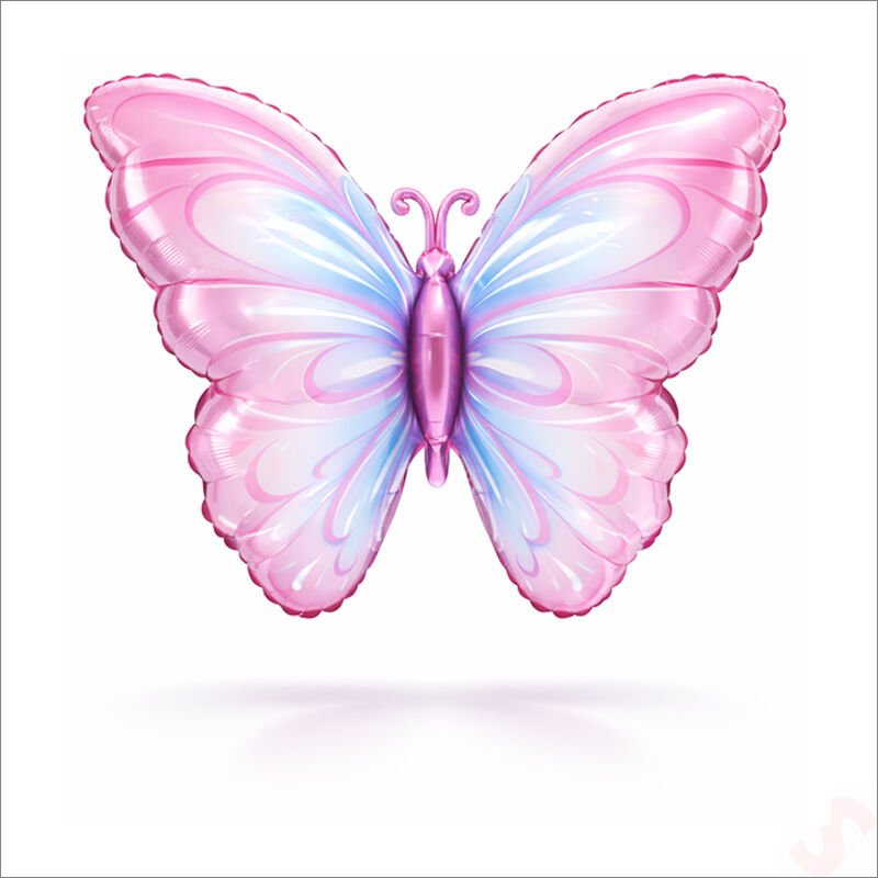 Kelebek Folyo Balon, 82 cm x 53 cm - Pembe Mavi