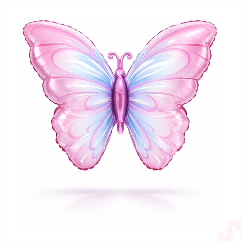 Kelebek Folyo Balon, 82 cm x 53 cm - Pembe Mavi