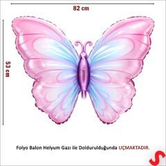 Kelebek Folyo Balon, 82 cm x 53 cm - Pembe Mavi
