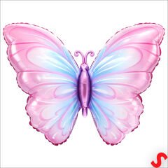 Kelebek Folyo Balon, 82 cm x 53 cm - Pembe Mavi