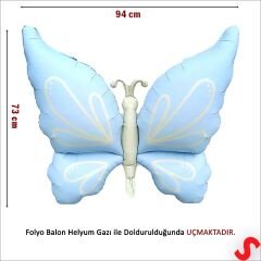 Kelebek Folyo Balon, 94 cm x 73 cm - Retro Mavi