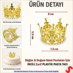 İncili Plastik, Pasta Süsleme Tacı 8 cm x 5 cm - Altın