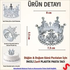 İncili Plastik, Pasta Süsleme Tacı 8 cm x 5 cm - Gümüş