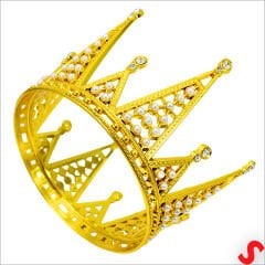 İncili ve Taşlı Plastik, Pasta Süsleme Tacı 10,5 cm x 8 cm - Altın