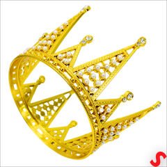 İncili ve Taşlı Plastik, Pasta Süsleme Tacı 10,5 cm x 8 cm - Altın