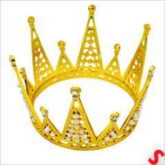 İncili ve Taşlı Plastik, Pasta Süsleme Tacı 10,5 cm x 8 cm - Altın