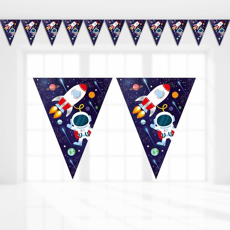 Kozmik Galaksi Uzay Temalı Üçgen Bayrak Flama - 3,20 mt.