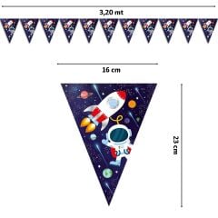 Kozmik Galaksi Uzay Temalı Üçgen Bayrak Flama - 3,20 mt.