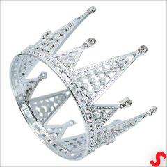 İncili ve Taşlı Plastik, Pasta Süsleme Tacı 10,5 cm x 8 cm - Gümüş