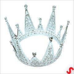 İncili ve Taşlı Plastik, Pasta Süsleme Tacı 10,5 cm x 8 cm - Gümüş