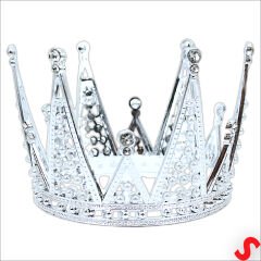 İncili ve Taşlı Plastik, Pasta Süsleme Tacı 10,5 cm x 8 cm - Gümüş