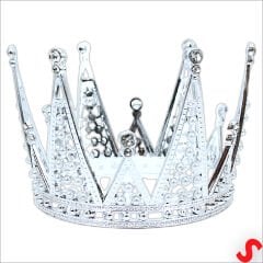 İncili ve Taşlı Plastik, Pasta Süsleme Tacı 10,5 cm x 8 cm - Gümüş