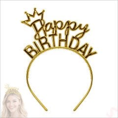 Taçlı Happy Birthday Plastik Taç - Altın