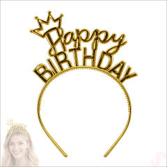 Taçlı Happy Birthday Plastik Taç - Altın