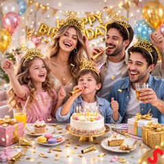 Taçlı Happy Birthday Plastik Taç - Altın