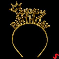 Taçlı Happy Birthday Plastik Taç - Altın