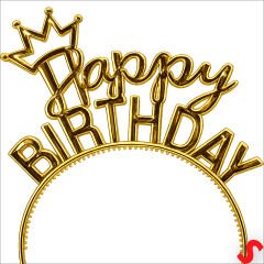 Taçlı Happy Birthday Plastik Taç - Altın