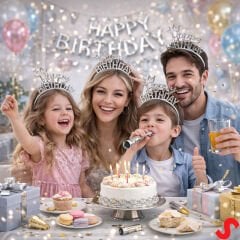 Taçlı Happy Birthday Plastik Taç - Gümüş