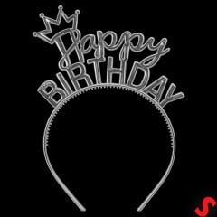 Taçlı Happy Birthday Plastik Taç - Gümüş