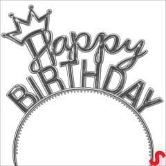 Taçlı Happy Birthday Plastik Taç - Gümüş