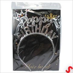 Taçlı Happy Birthday Plastik Taç - Gümüş