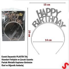 Happy Birthday Plastik Taç - Gümüş