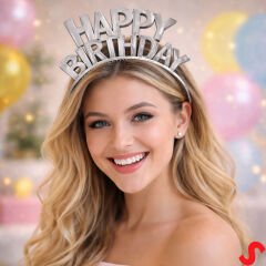 Happy Birthday Plastik Taç - Gümüş