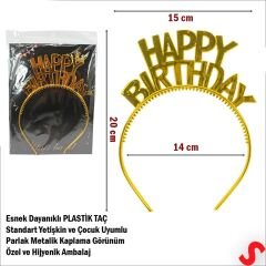 Happy Birthday Plastik Taç - Altın