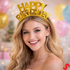 Happy Birthday Plastik Taç - Altın