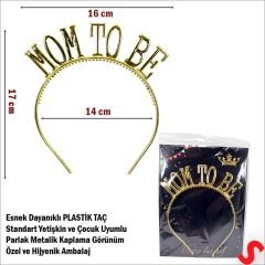 Mom To Be, Parlak Metal Görünümlü Plastik Taç - Altın