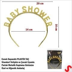 Baby Shower, Parlak Metal Görünümlü Plastik Taç - Altın