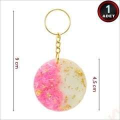 Pembe Taşlı Epoksi Anahtarlık, Altın - 1 Adet