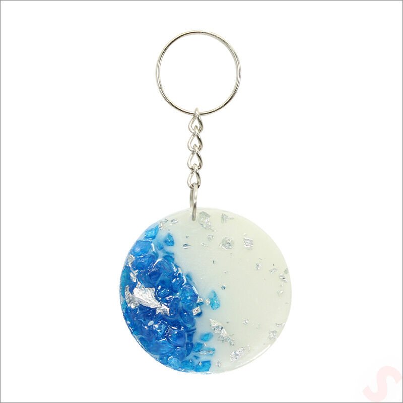 Mavi Taşlı Epoksi Anahtarlık, Gümüş - 1 Adet