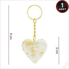 Epoksi Kalp Anahtarlık, Altın - 1 Adet
