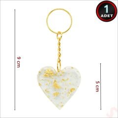 Epoksi Kalp Anahtarlık, Altın - 1 Adet