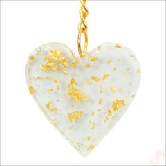 Epoksi Kalp Anahtarlık, Altın - 1 Adet