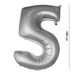 5 Yaş Rakam Folyo Balon, 100 cm - Gümüş