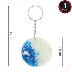 Kartlıklı Mavi Taşlı Epoksi Anahtarlık, Gümüş - 1 Adet