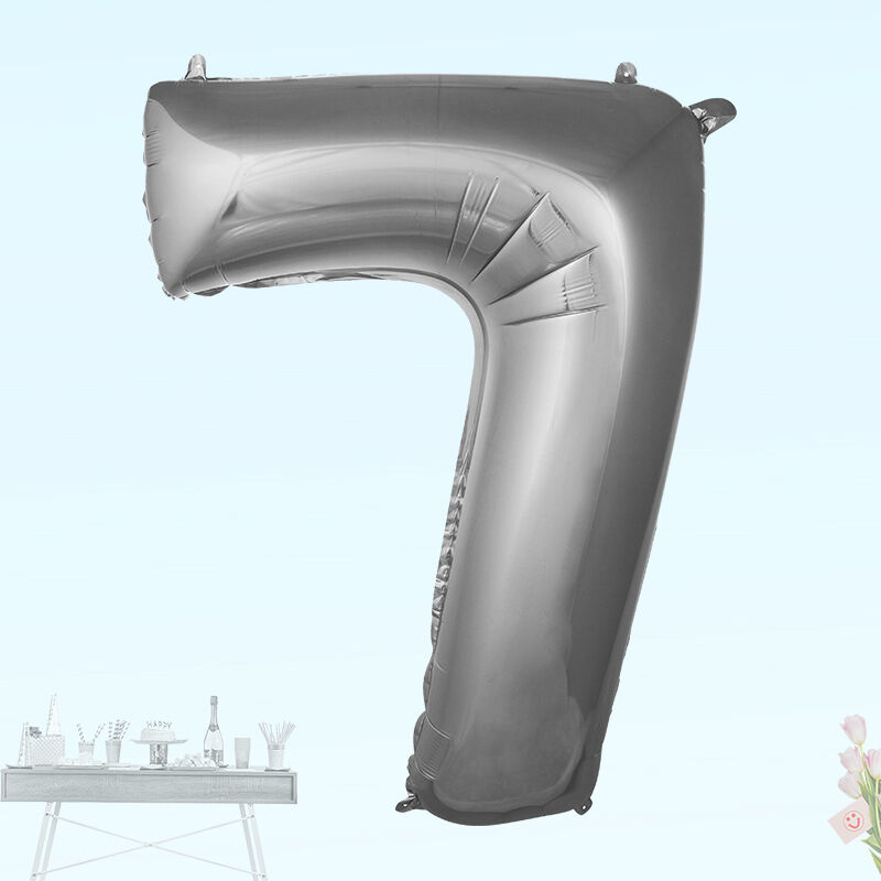 7 Yaş Rakam Folyo Balon, 100 cm - Gümüş