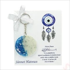 Sünnet Kartlıklı Mavi Taşlı Epoksi Anahtarlık - 1 Adet