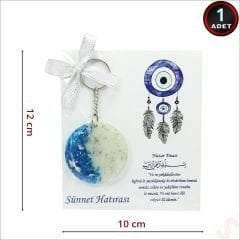 Sünnet Kartlıklı Mavi Taşlı Epoksi Anahtarlık - 1 Adet