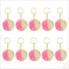 Pembe Taşlı Epoksi Anahtarlık, Altın - 10 Adet