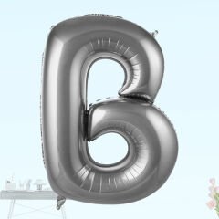 B Harf Folyo Balon, 100 cm - Gümüş