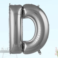 D Harf Folyo Balon, 100 cm - Gümüş