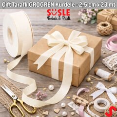 Grogren Kurdele, 2,5 cm x 23 mt - Krem
