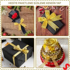 Parlak Simli Organze Kurdele, 1 cm x 23 mt - Altın