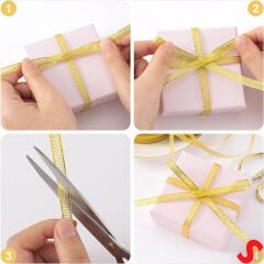 Parlak Simli Organze Kurdele, 1 cm x 23 mt - Altın