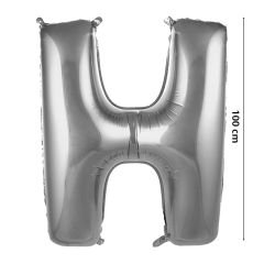 H Harf Folyo Balon, 100 cm - Gümüş